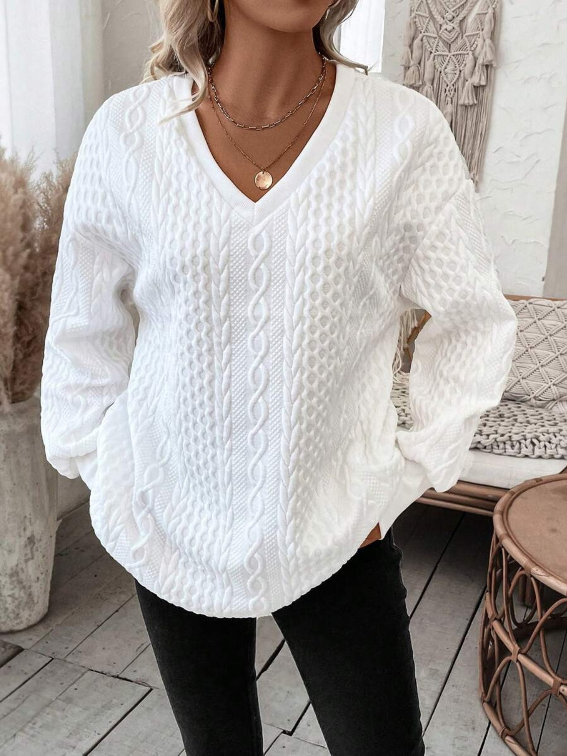 V-Neck Long Sleeve Sweatshirt