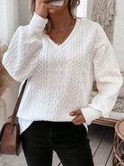 V-Neck Long Sleeve Sweatshirt - White / S