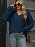 V-Neck Long Sleeve T-Shirt - Dark Navy / S