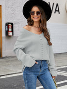 V-Neck Rib-Knit Top - Heather Gray / S