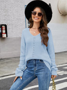 V-Neck Rib-Knit Top - Misty Blue / S