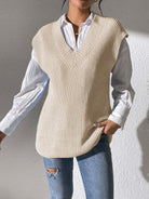 V-Neck Sweater Vest - Beige / One Size