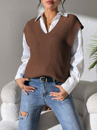 V-Neck Sweater Vest - Chocolate / One Size