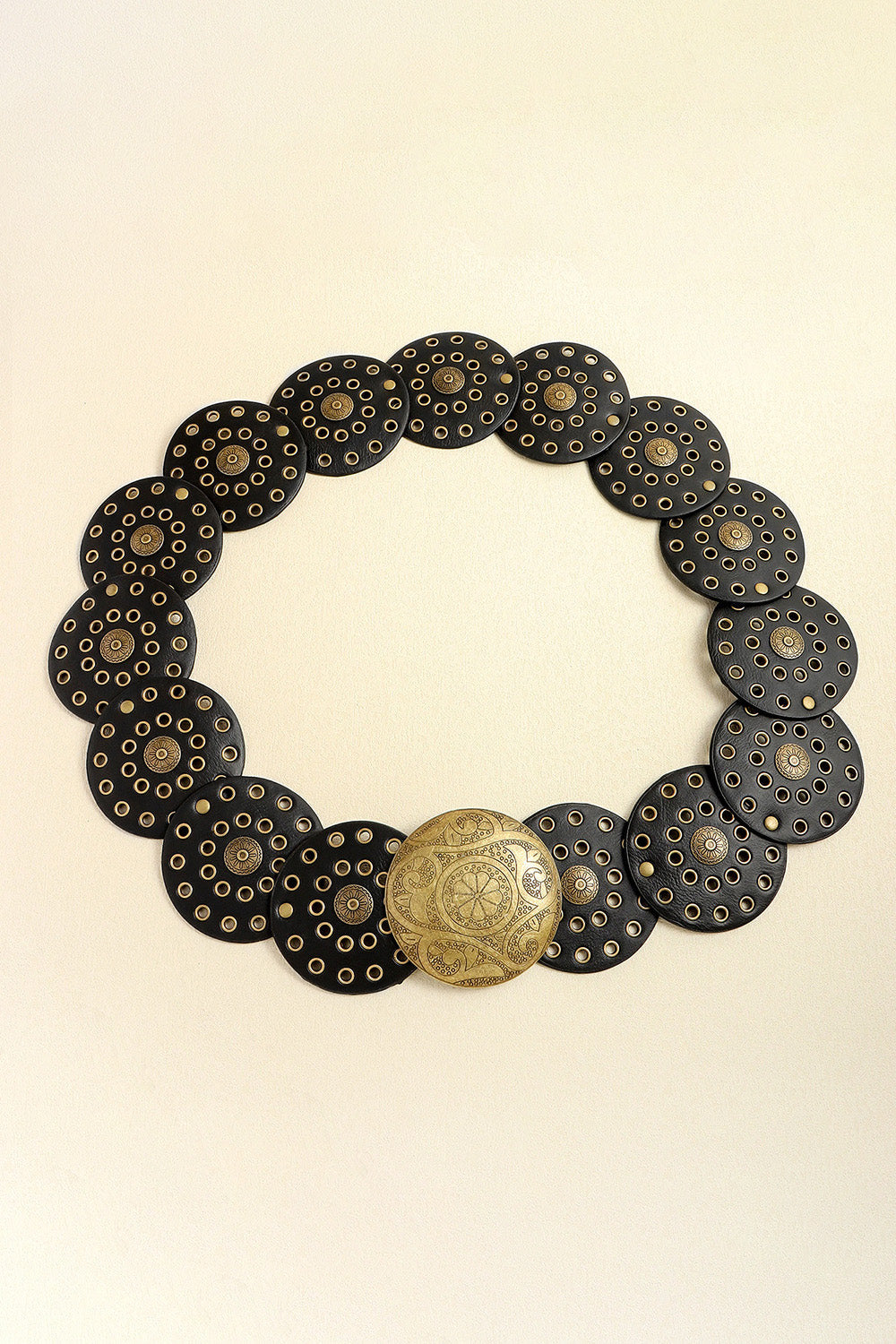 Vintage PU Leather Wide Belt - Gold / One Size