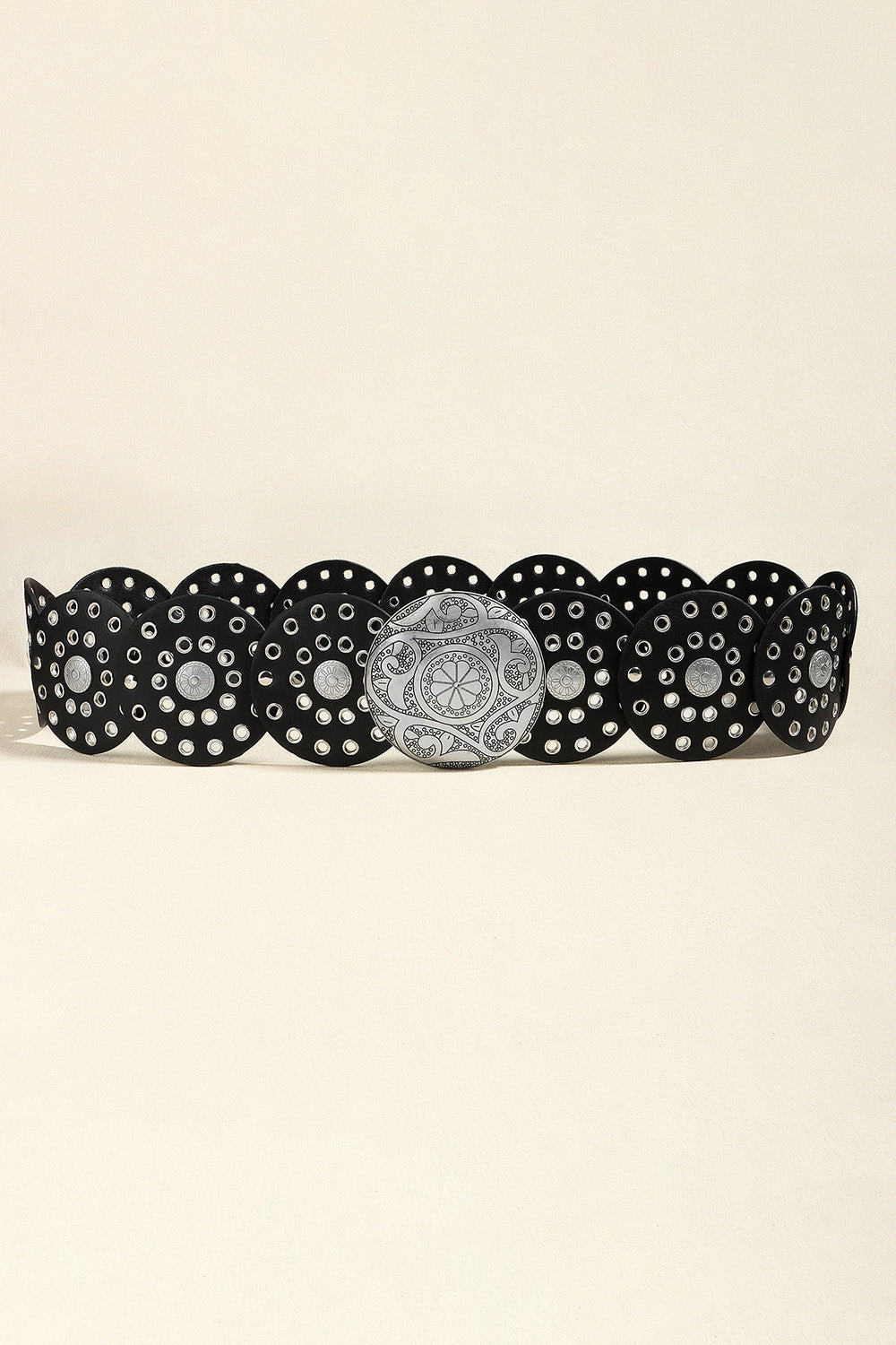 Vintage PU Leather Wide Belt - Silver/Black / One Size