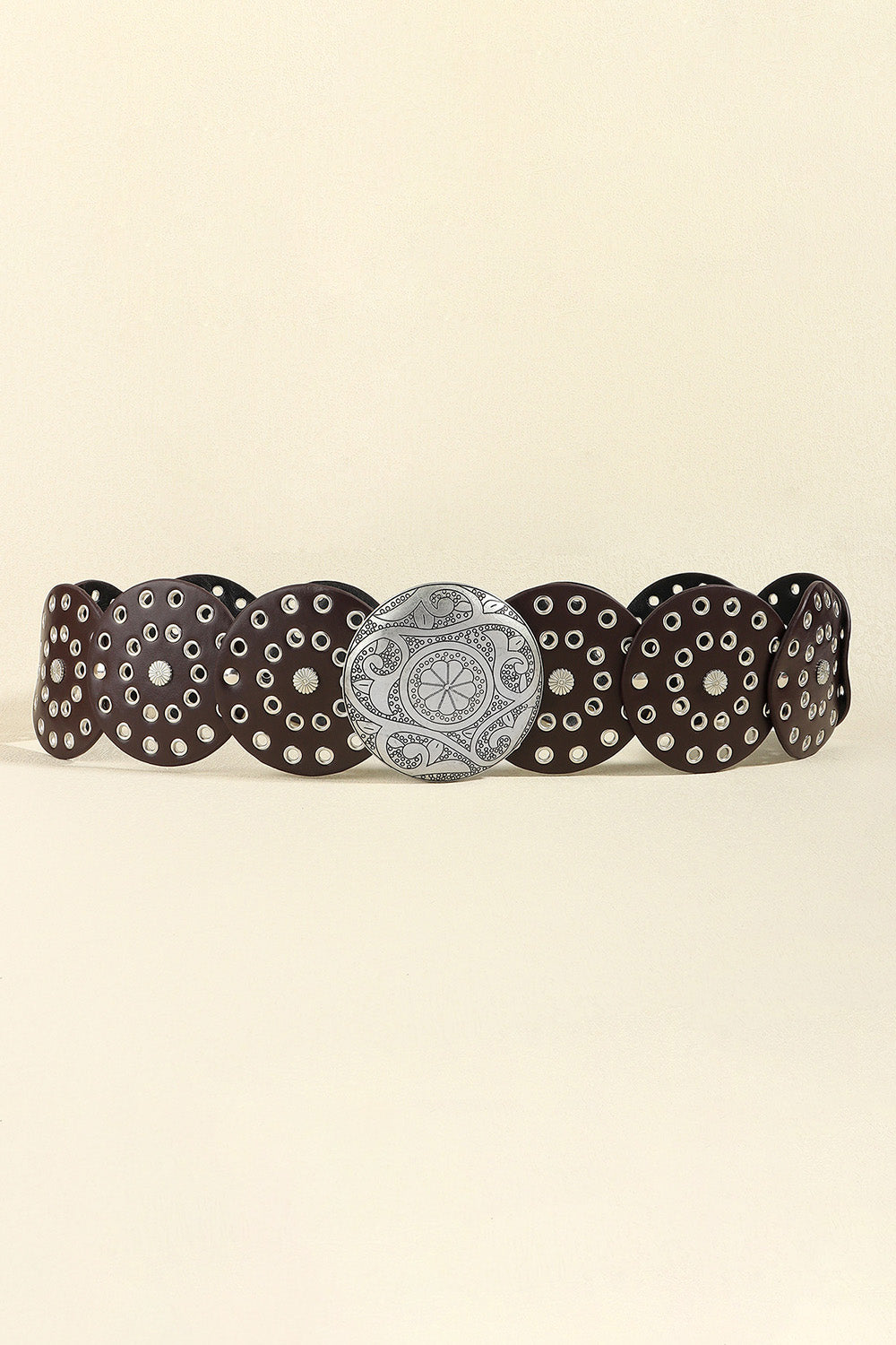 Vintage PU Leather Wide Belt - Silver/Coffee / One Size