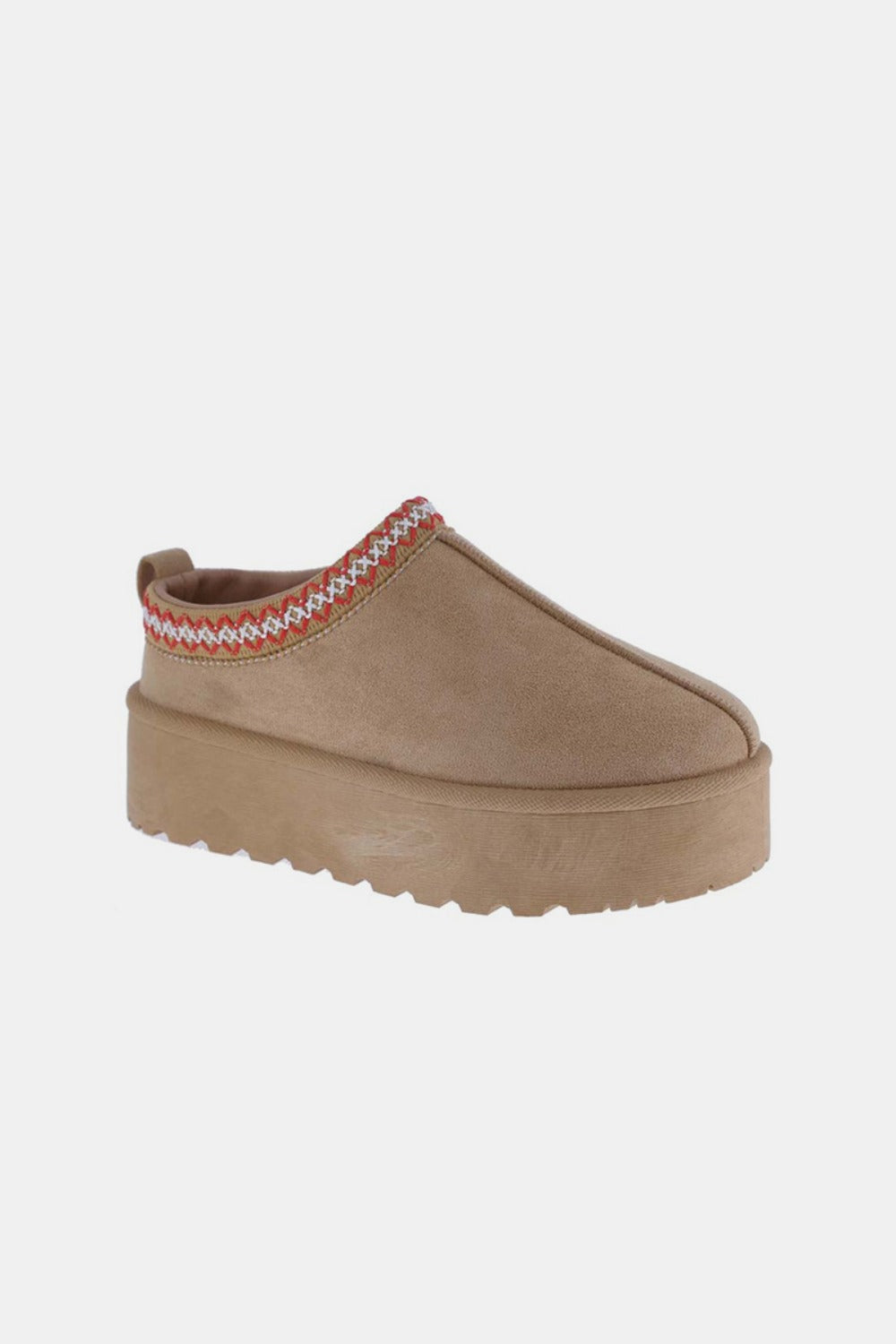 Weeboo Platform Embroidered Trim Slip-On Boots - Tan / 6.5