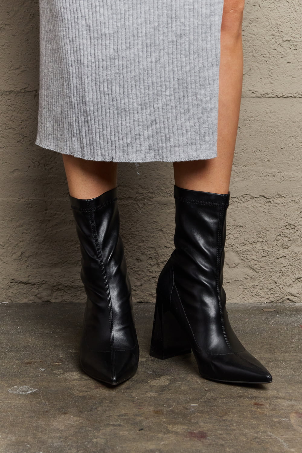 Weeboo Stacy Block Heel Sock Boots - Black / 6.5