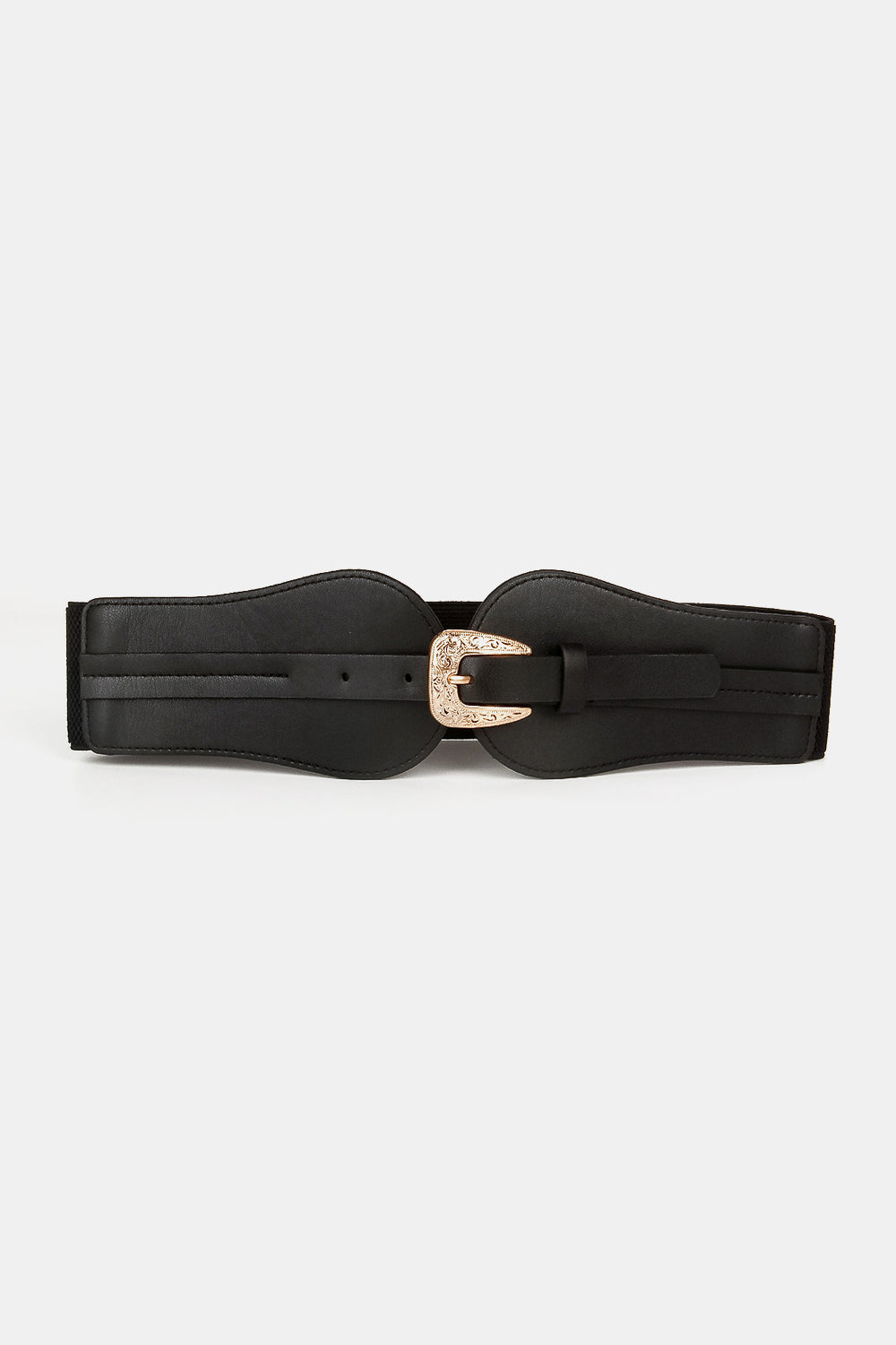 Wide Elastic Belt with Alloy Buckle - Black / One Size