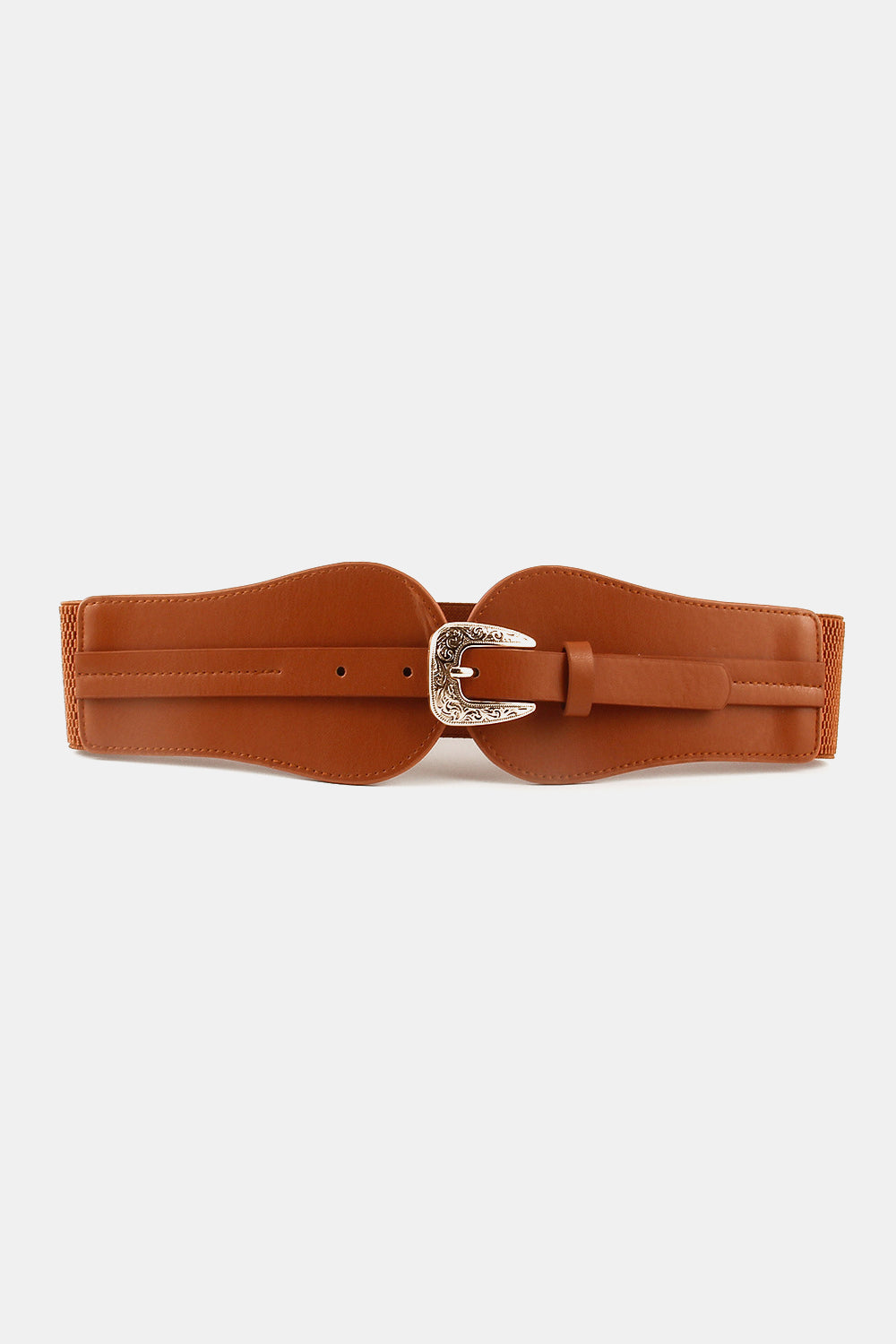Wide Elastic Belt with Alloy Buckle - Caramel / One Size