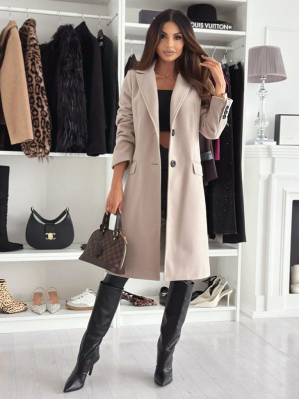 Woven Lined Long Coat w Buttons