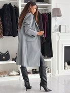 Woven Lined Long Coat w Buttons