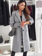 Woven Lined Long Coat w Buttons - Grey / S