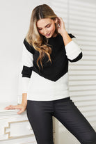 Woven Right Two-Tone Openwork Rib-Knit Sweater - Black / S