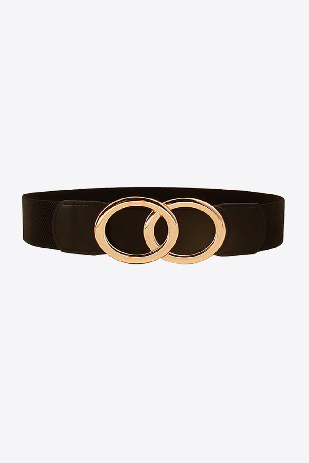 Zinc Alloy Buckle Elastic PU Belt - Black / One Size