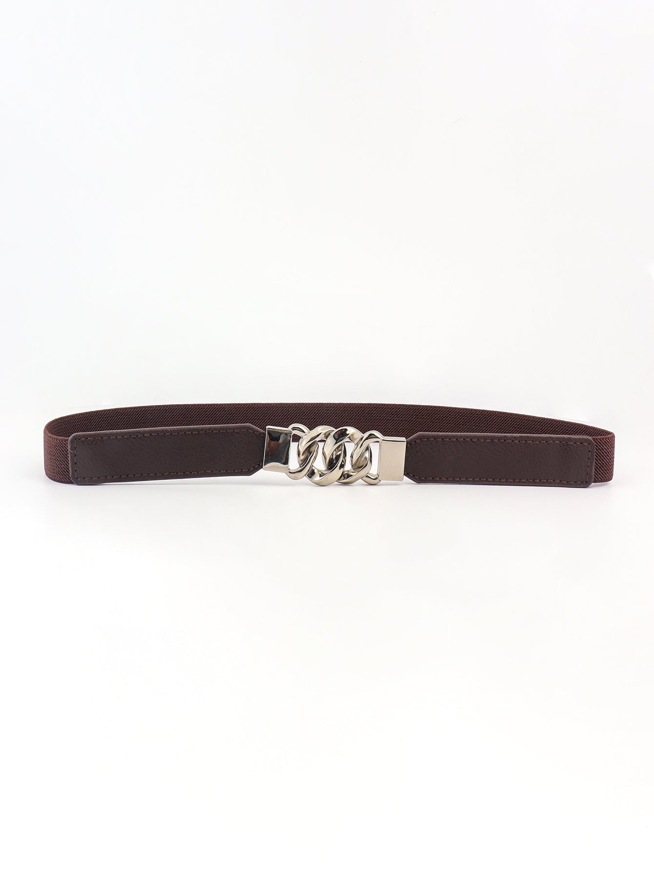 Zinc Alloy Buckle Elastic PU Belt - Chocolate/Silver / One Size