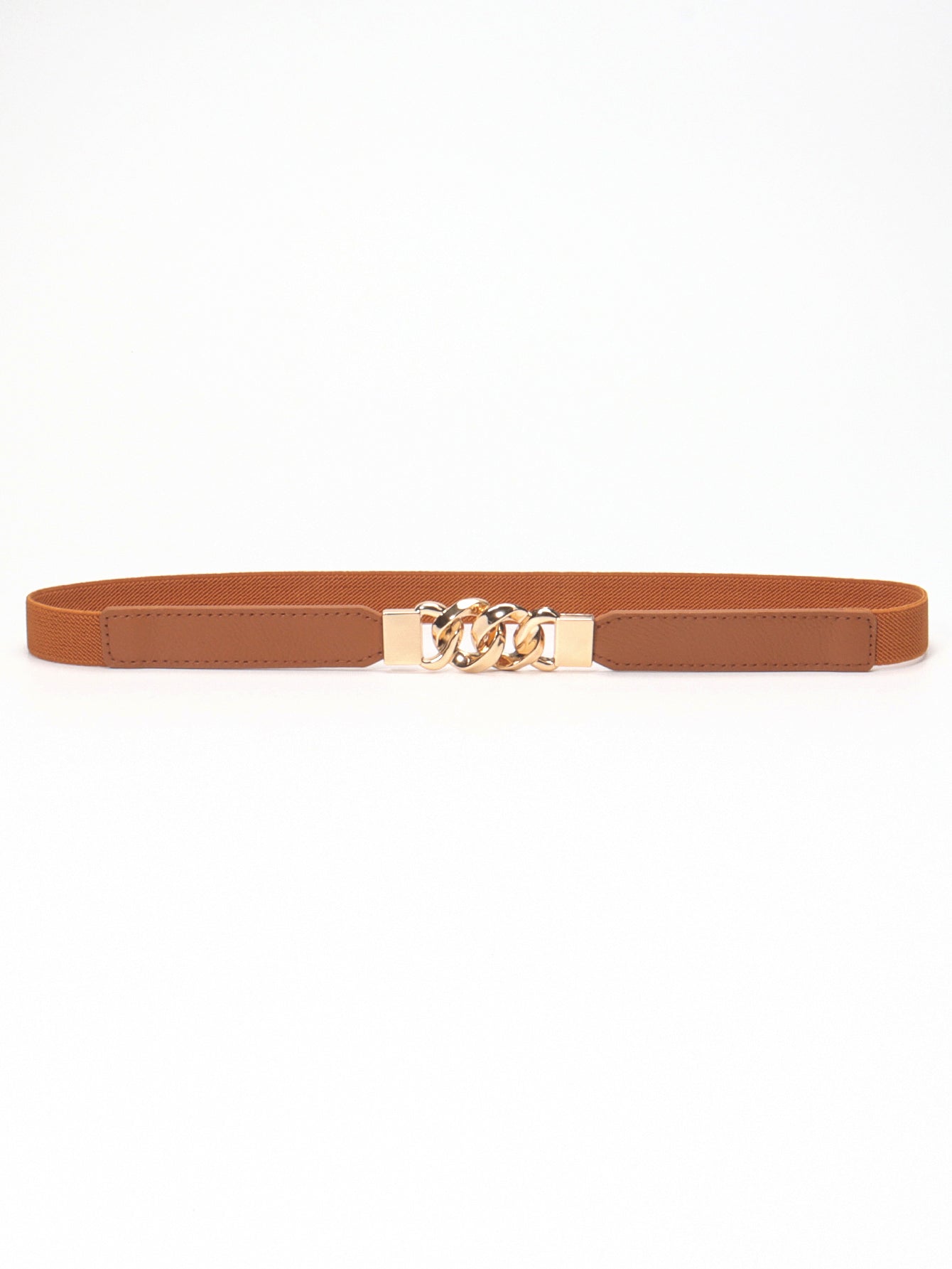 Zinc Alloy Buckle Elastic PU Belt - Ochre/Gold / One Size