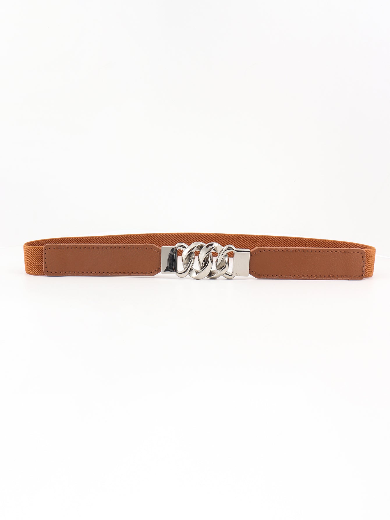 Zinc Alloy Buckle Elastic PU Belt - Ochre/Silver / One Size