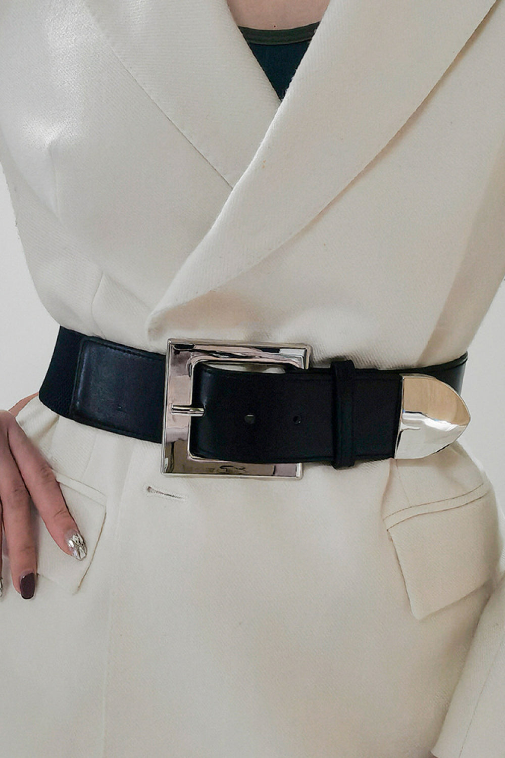 Zinc Alloy Buckle PU Leather Belt - Black / One Size