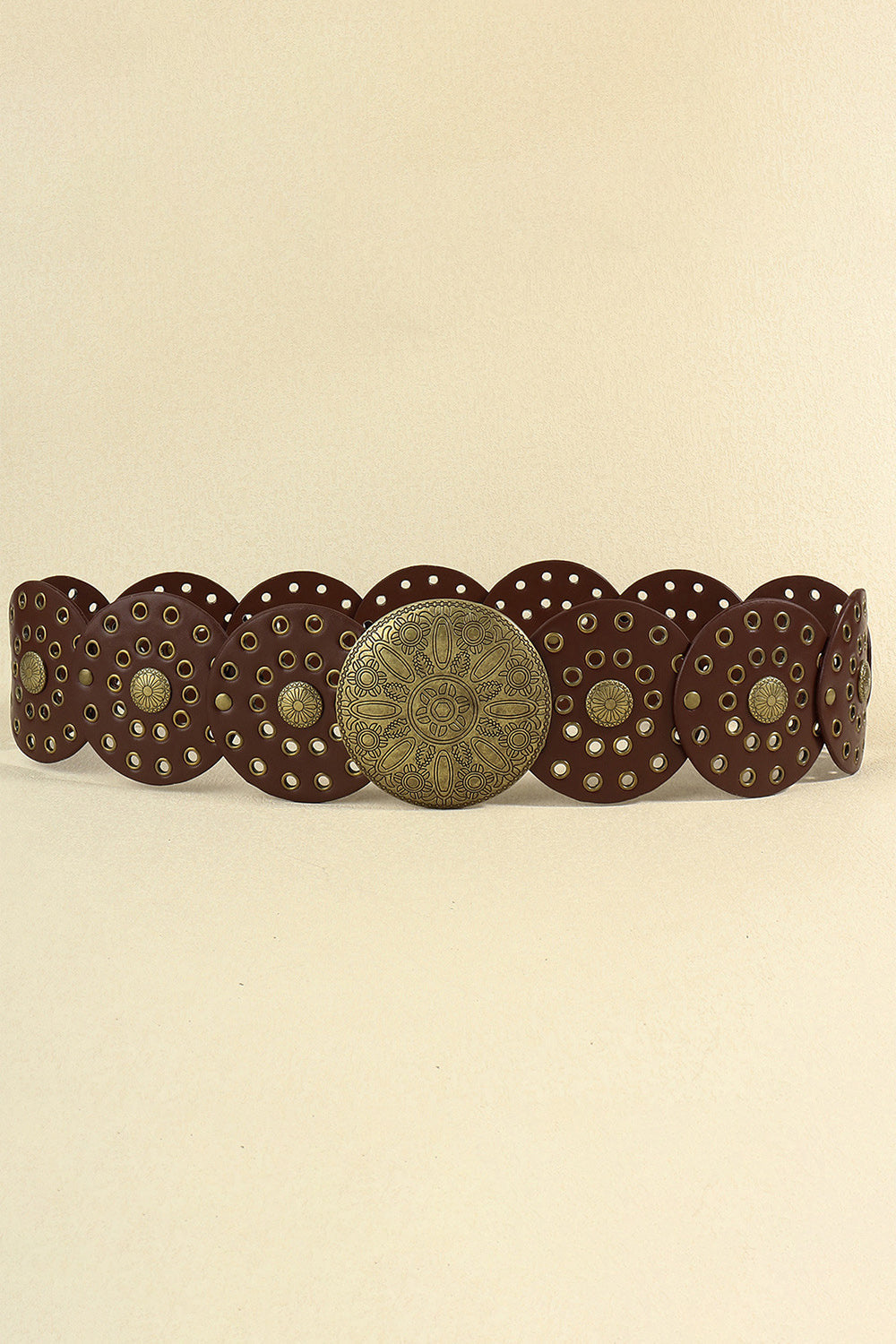 Zinc Alloy PU Disc Belt - Chocolate / One Size