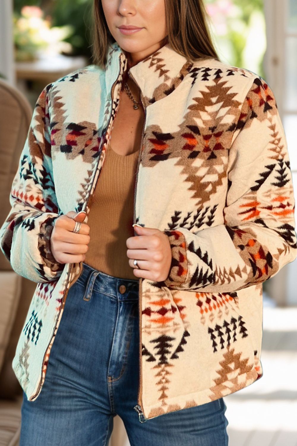 Zip Up Mock Neck Jacket - Eggshell / S