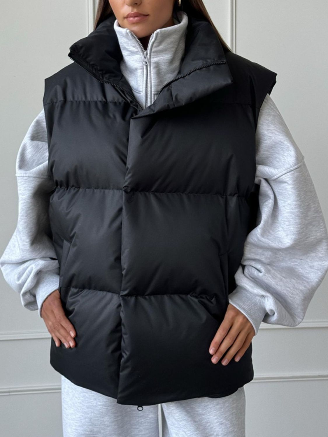 Zip Up Turtleneck Vest Coat - Black / S
