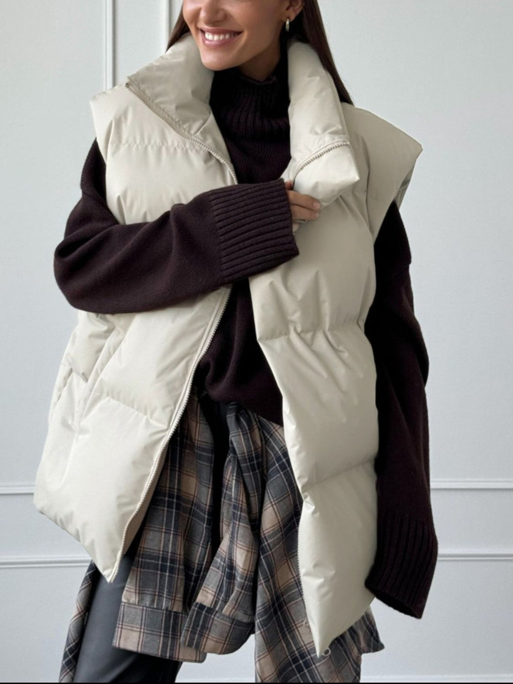 Zip Up Turtleneck Vest Coat - Dust Storm / S