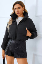 Zip-Up Winter Coat with Pockets - Black / S