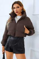 Zip-Up Winter Coat with Pockets - Chocolate / S