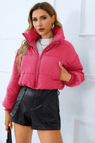 Zip-Up Winter Coat with Pockets - Hot Pink / S