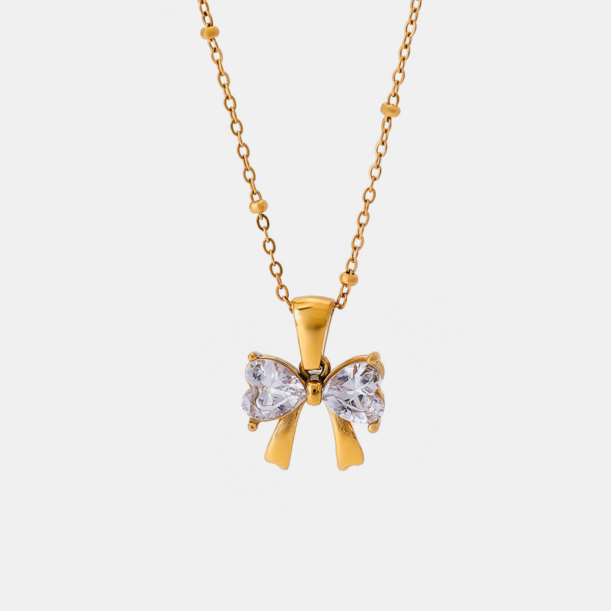 Zircon Bow Necklace - Gold / One Size