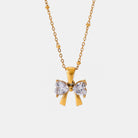 Zircon Bow Necklace - Gold / One Size